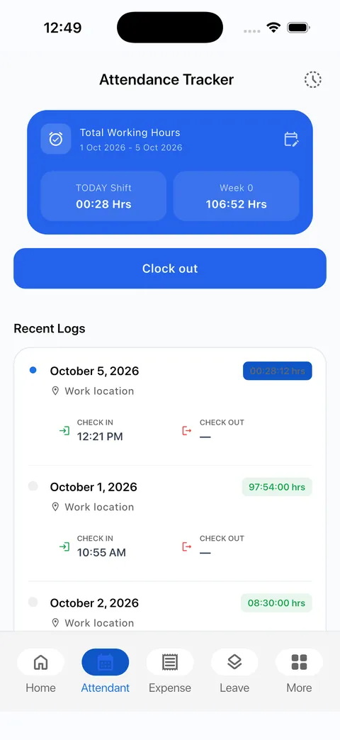 Premium HR attendance screen