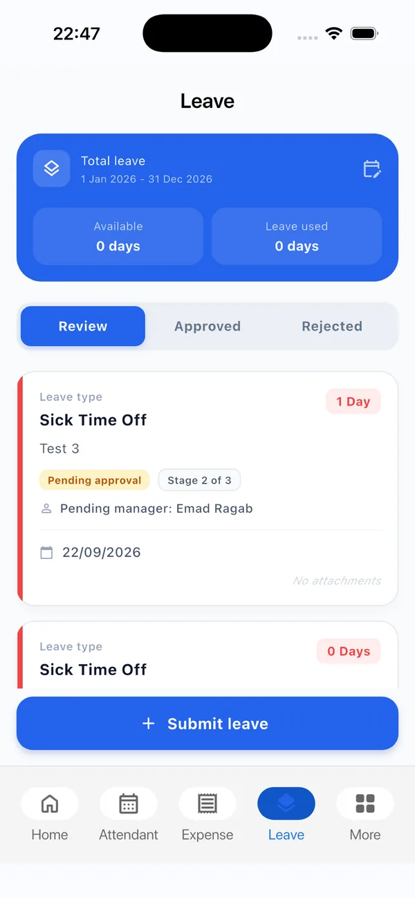 Premium HR leave screen